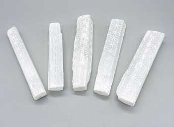 (image for) (set of 5) 4" Selenite Flower of Life mioni sticks