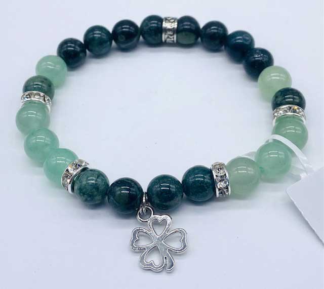 (image for) 8mm Kambaba Jasper, Green Aventurine, Clover bracelet